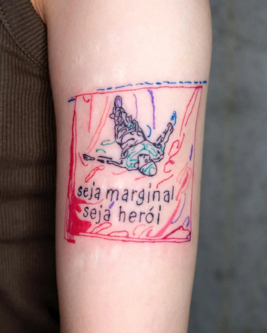 Small Stylized Figure on Women Arm Tattoo by @howstar