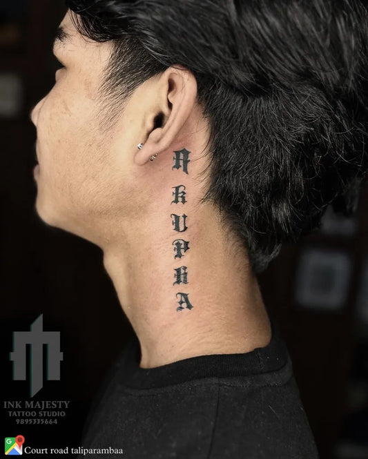 Small Traditional ChineseCharacters on Men Neck Tattoo by @inkmajestytattoo