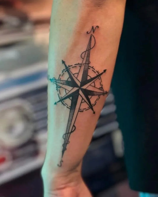Small Traditional Compass on Men Forearm Tattoo by @edocinktattoostudio