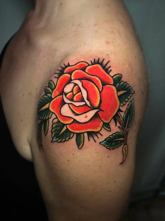 Small Traditional Rose on Women Shoulder Tattoo by @noncistoconlatesta
