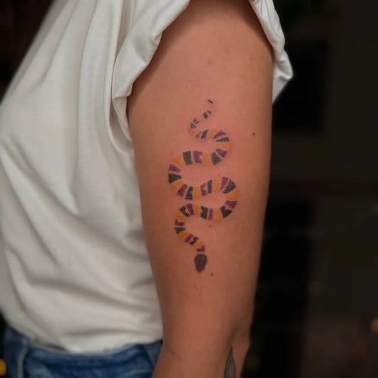 Small Traditional Snake on Women Arm Tattoo by @offlines_tattoo