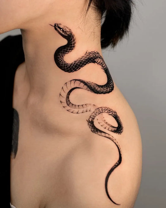 Small Traditional Snake on Women Neck Tattoo by @lountattoo