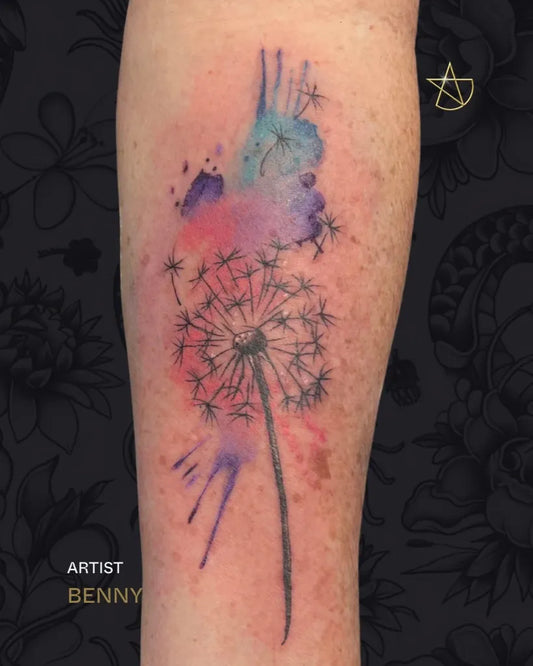 Small Watercolor Dandelion Seeds on Women Arm Tattoo by @celebrityinkrobina