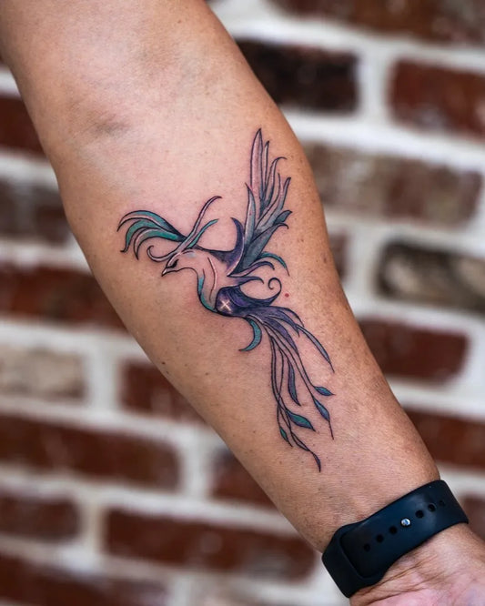 Small Watercolor Phoenix on Men Forearm Tattoo by @6.tattooist