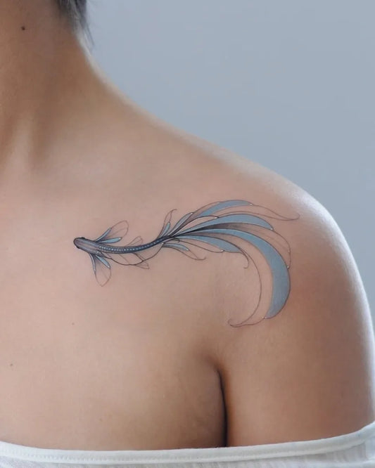 Small Watercolor Pisces Fish Tattoo on Women Shoulder by @nastyafox