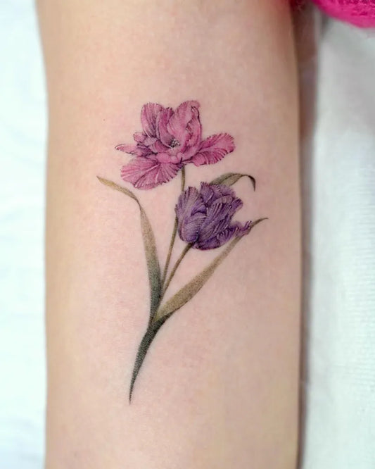 Small Watercolor Two Tulips Tattoo on Women Forearm by @tattooist_gaon