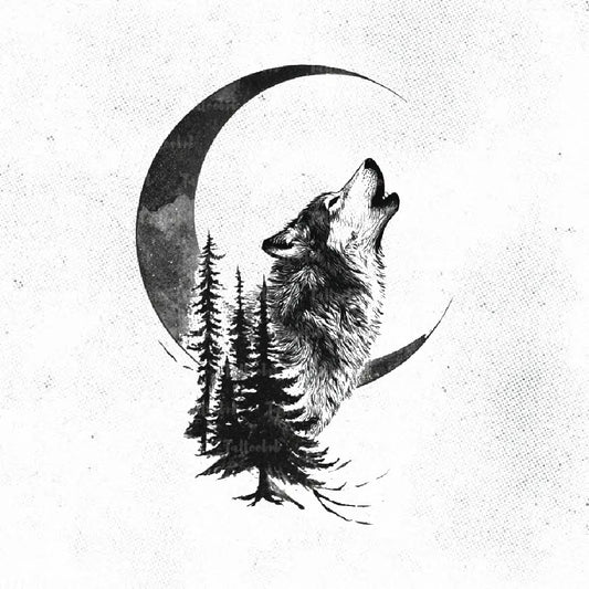wolf and moon tattoo idea design drawing stencil png