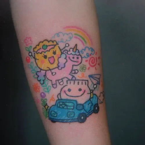 cute colorful unicorn kid drawing tattoo