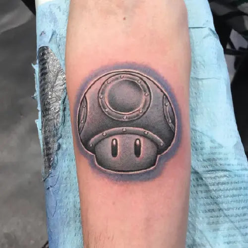 Mario Kart metal mushroom tattoo