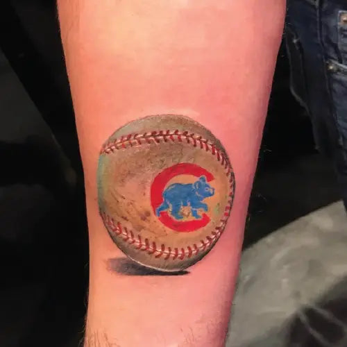 realistic chicago cubs dirty baseball tattoo
