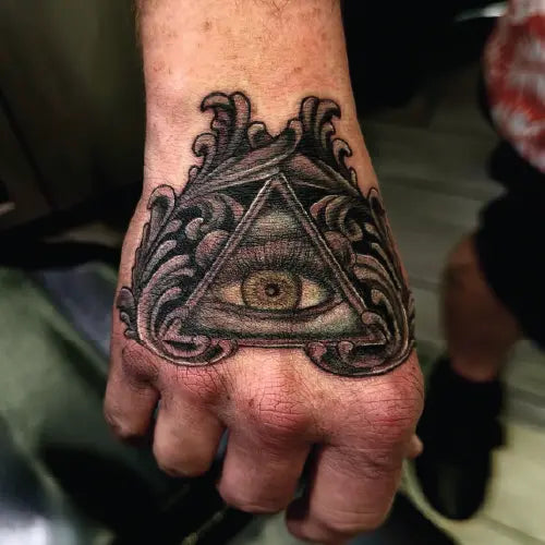 third eye illuminati Egyptian tattoo on hand