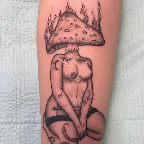 mushroom head girl tattoo