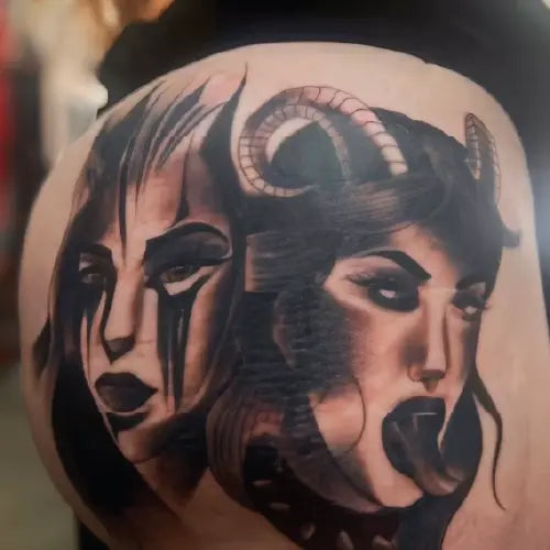devil ladies hip tattoo