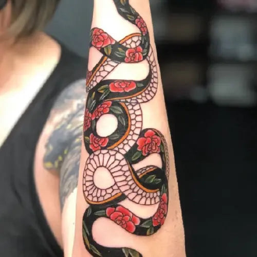 Japanese snake forearm half sleeve tattoo