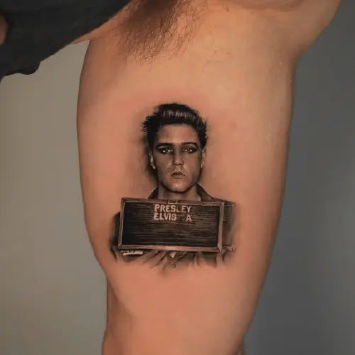 realistic Elvis Presley jail portrait tattoo