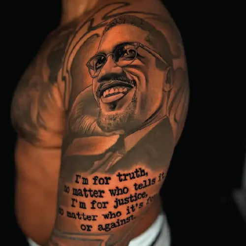 Malcolm X portrait tattoo