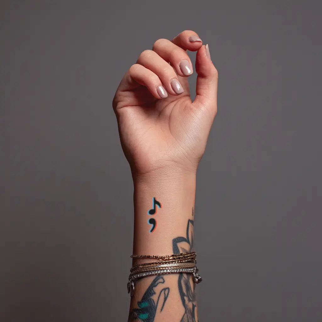music semicolon wrist temporary tattoo idea design