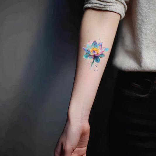 watercolor lotus flower forearm temporary tattoo idea design