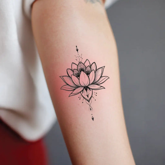 geometric lotus flower forearm temporary tattoo idea design
