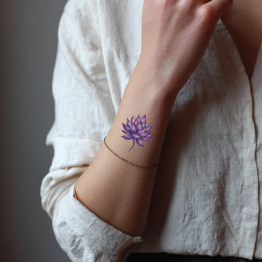 purple lotus flower wrist temporary tattoo idea design