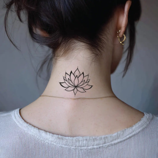 lotus flower outline neck temporary tattoo idea design