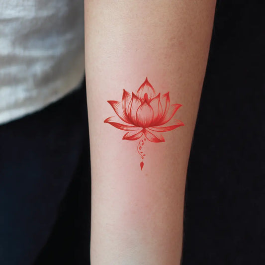 red lotus flower forearm temporary tattoo idea design