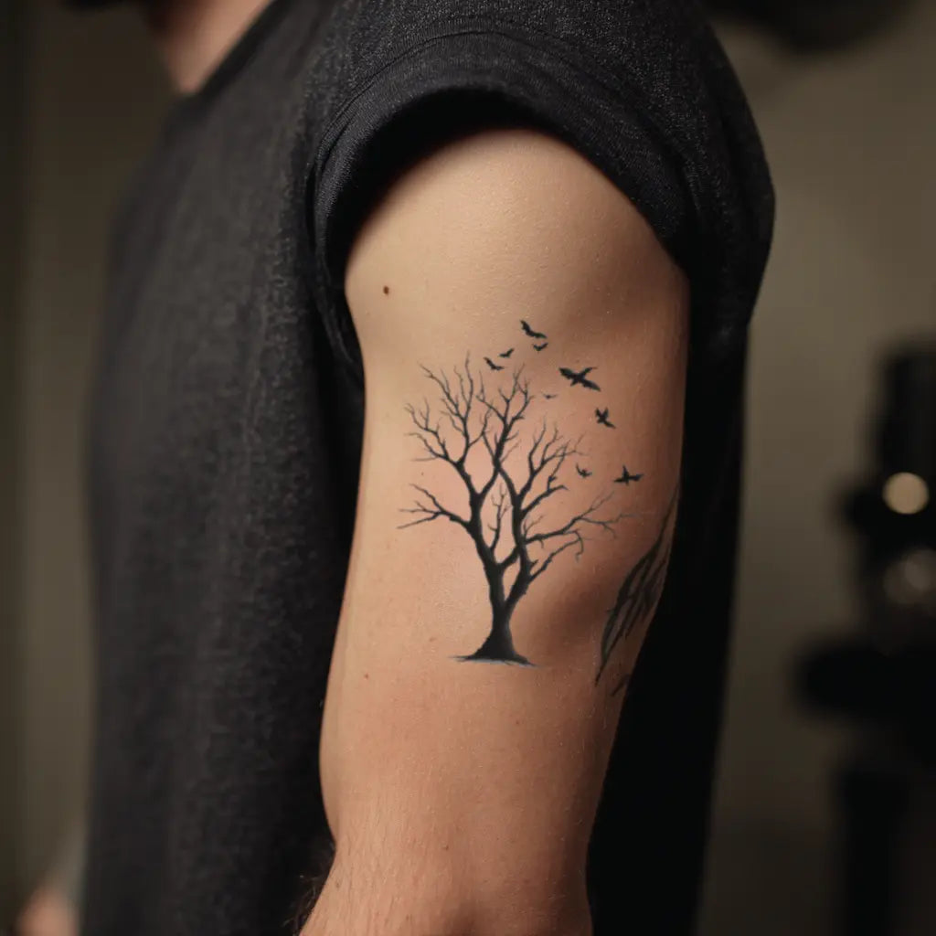 poison tree with bats bicep temporary tattoo idea design