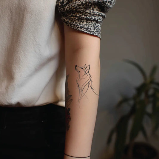 wolf fine line forearm temporary tattoo idea design