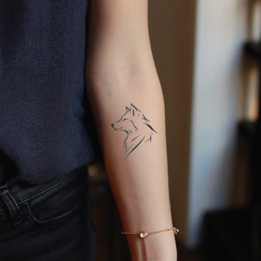minimal wolf forearm temporary tattoo idea design