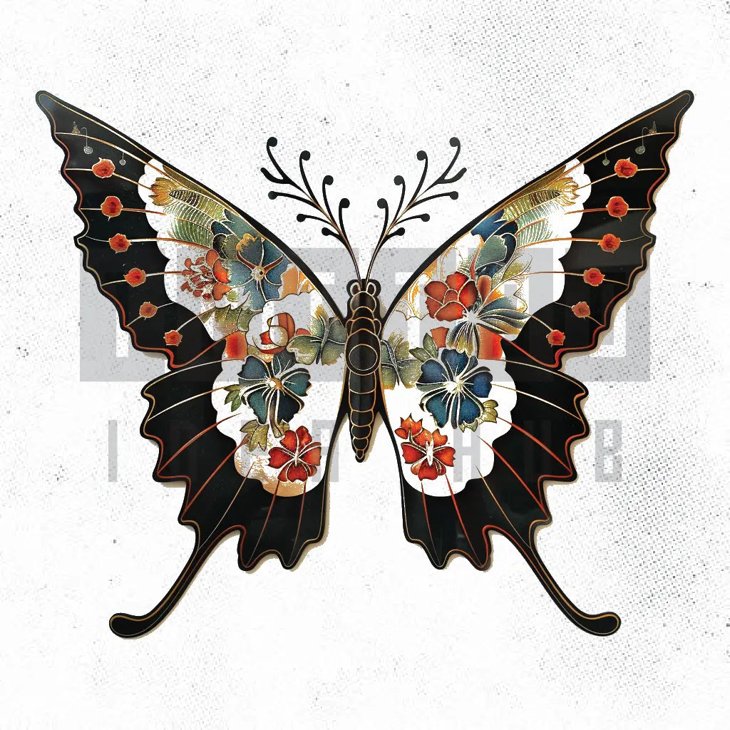 japanese butterfly tattoo idea design stencil png