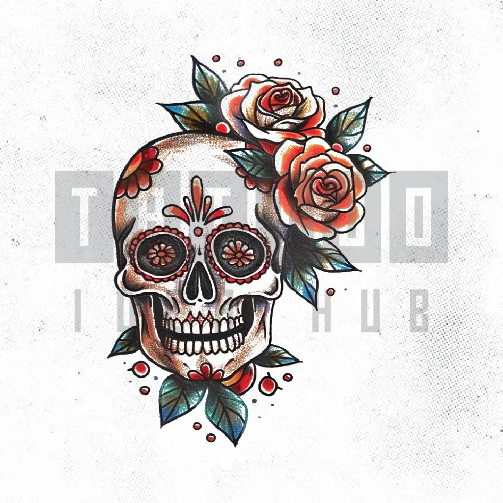 sugar skull rose flower tattoo idea design stencil png