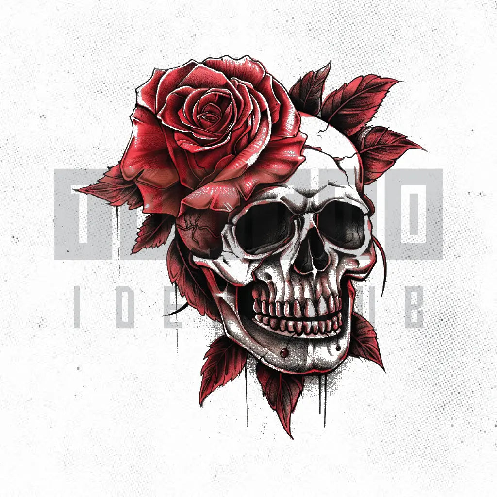rose skull tattoo idea design stencil png