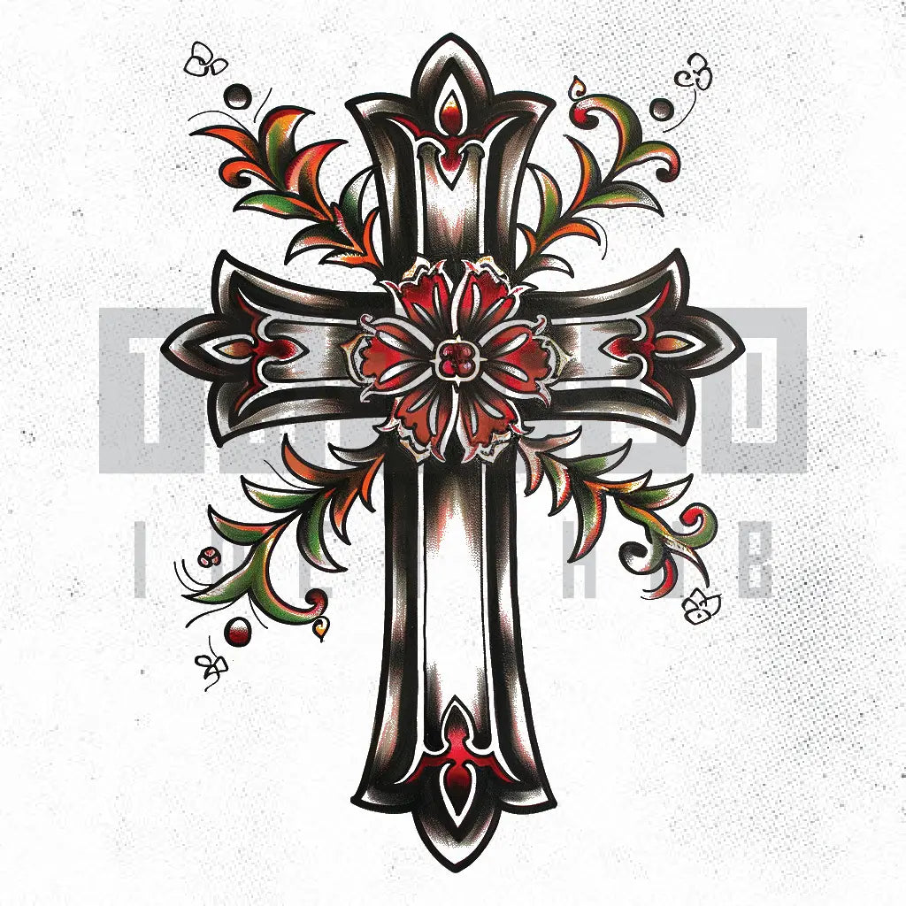 traditional gothic cross tattoo idea design stencil png