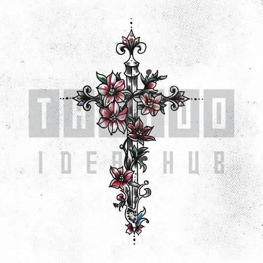 flower cross tattoo idea design stencil png