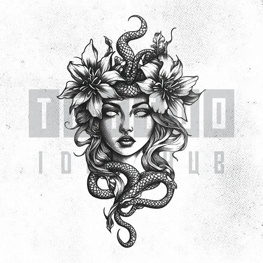 medusa flower tattoo idea design stencil png