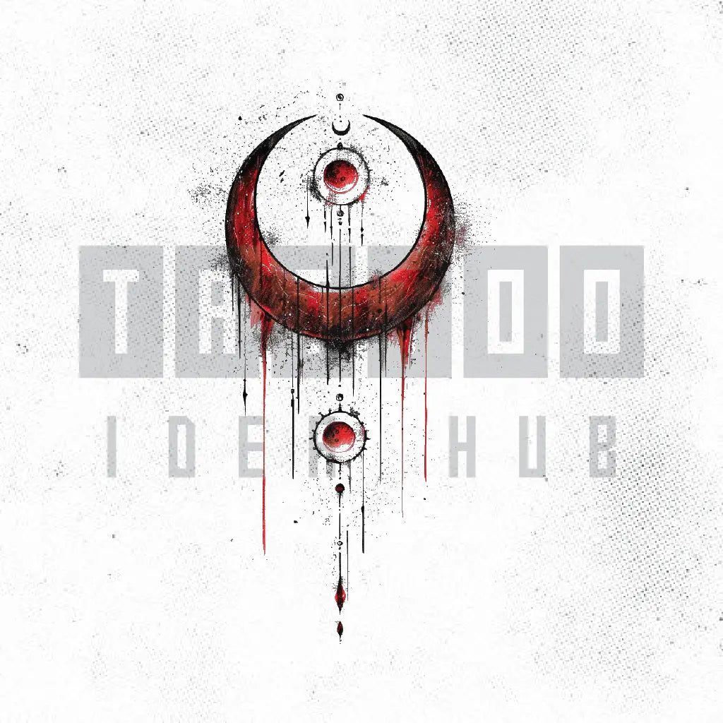 geometric red moon tattoo idea design stencil png