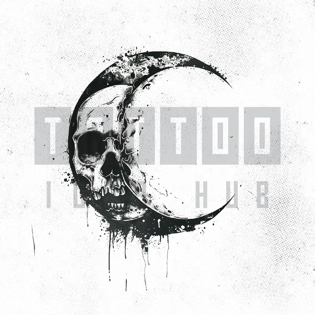 skull moon tattoo idea design stencil png