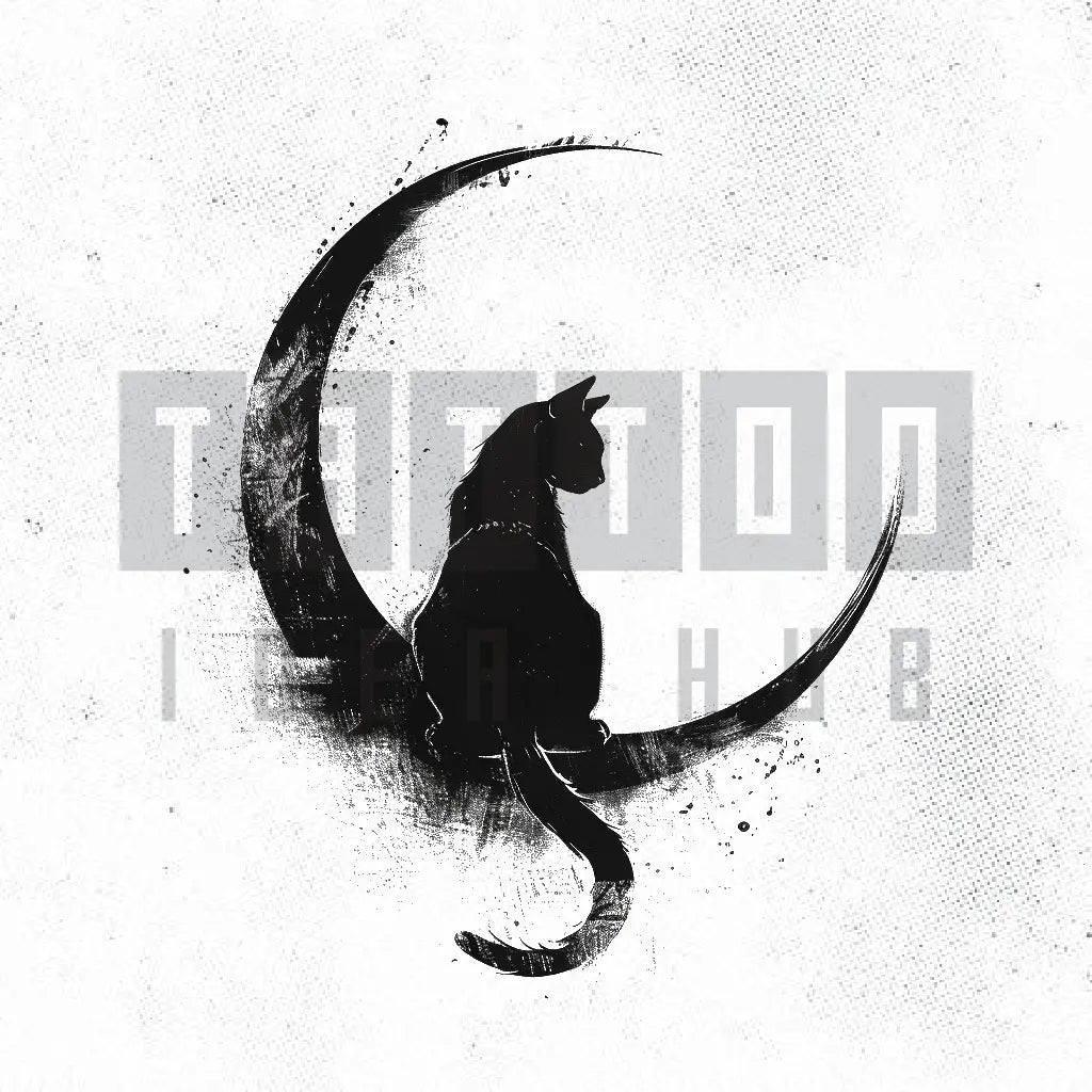 black cat moon tattoo idea design stencil png