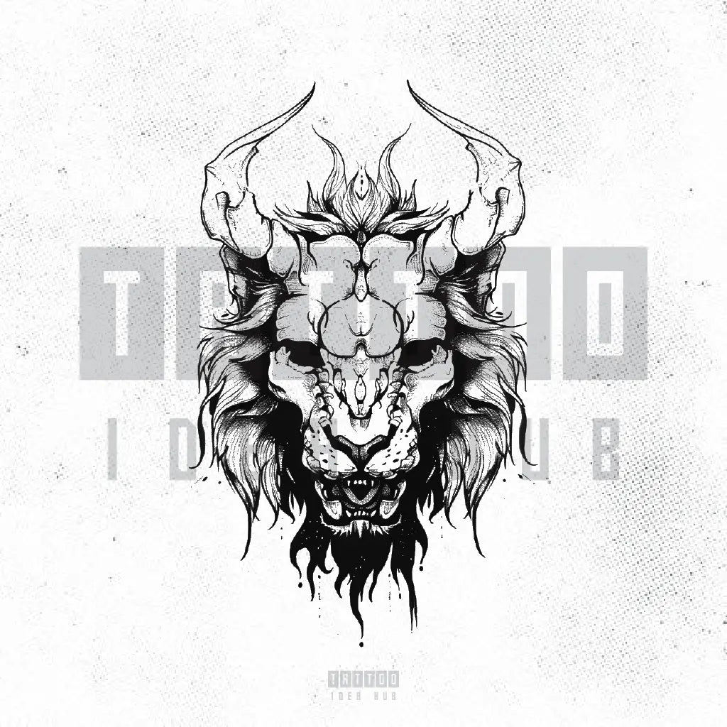 lion skull tattoo idea design stencil png