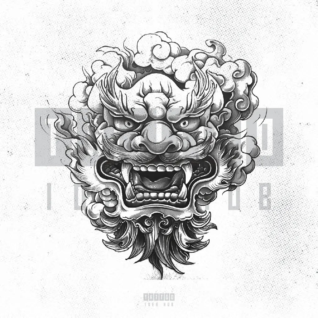 chinese lion tattoo idea design stencil png