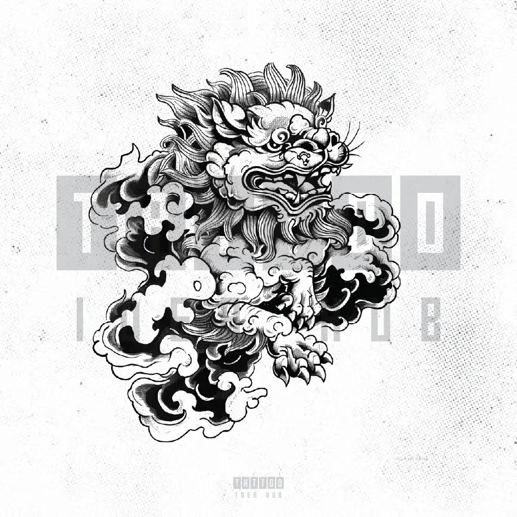 japanese lion tattoo idea design stencil png