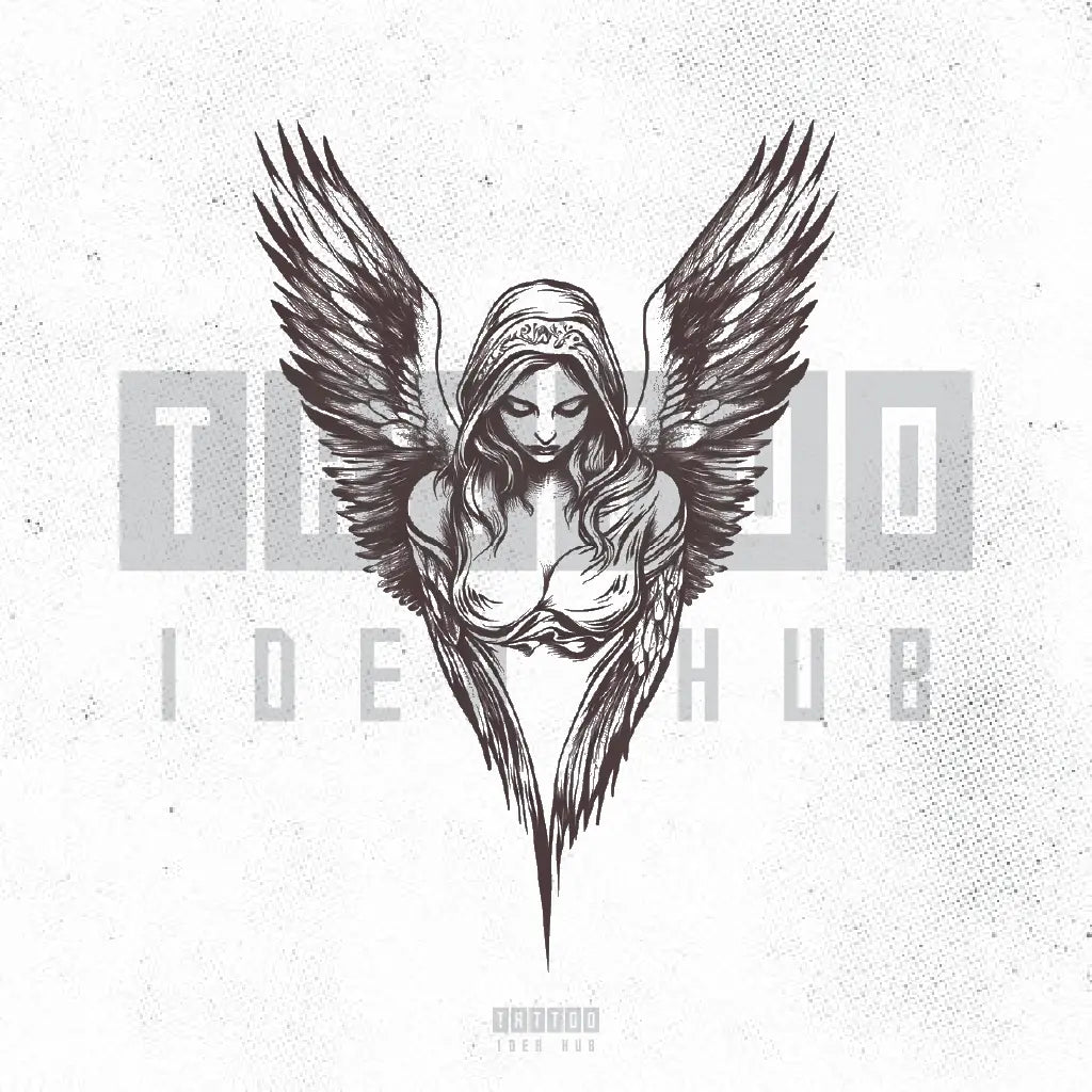 simple guardian angel tattoo idea design stencil png
