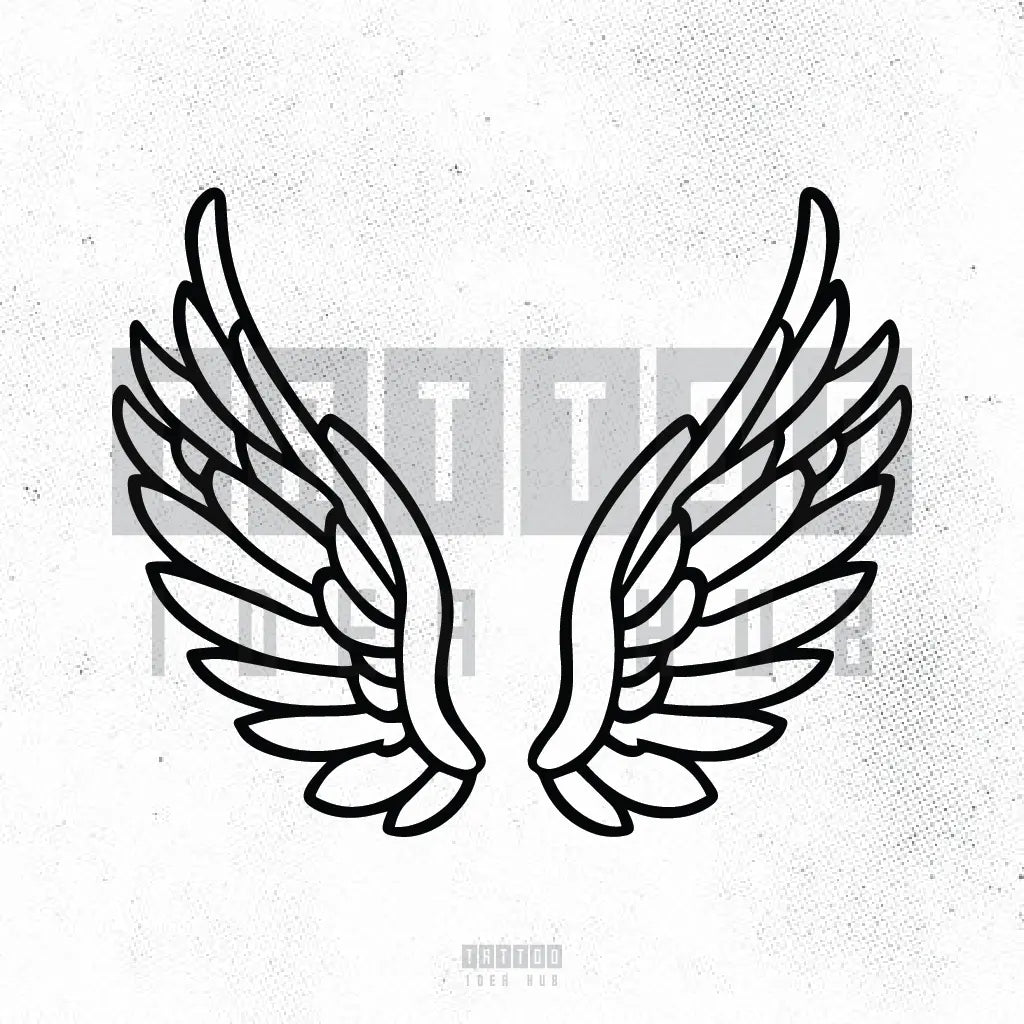 simple minimal angel wing outline tattoo idea design stencil png