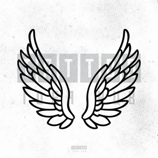 simple minimal angel wing outline tattoo idea design stencil png