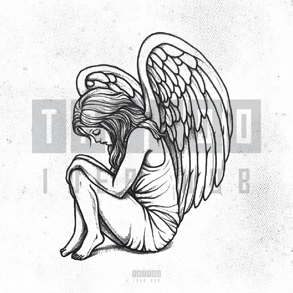 simple angel outline tattoo idea design stencil png