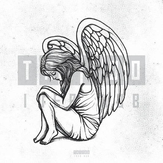 simple angel outline tattoo idea design stencil png