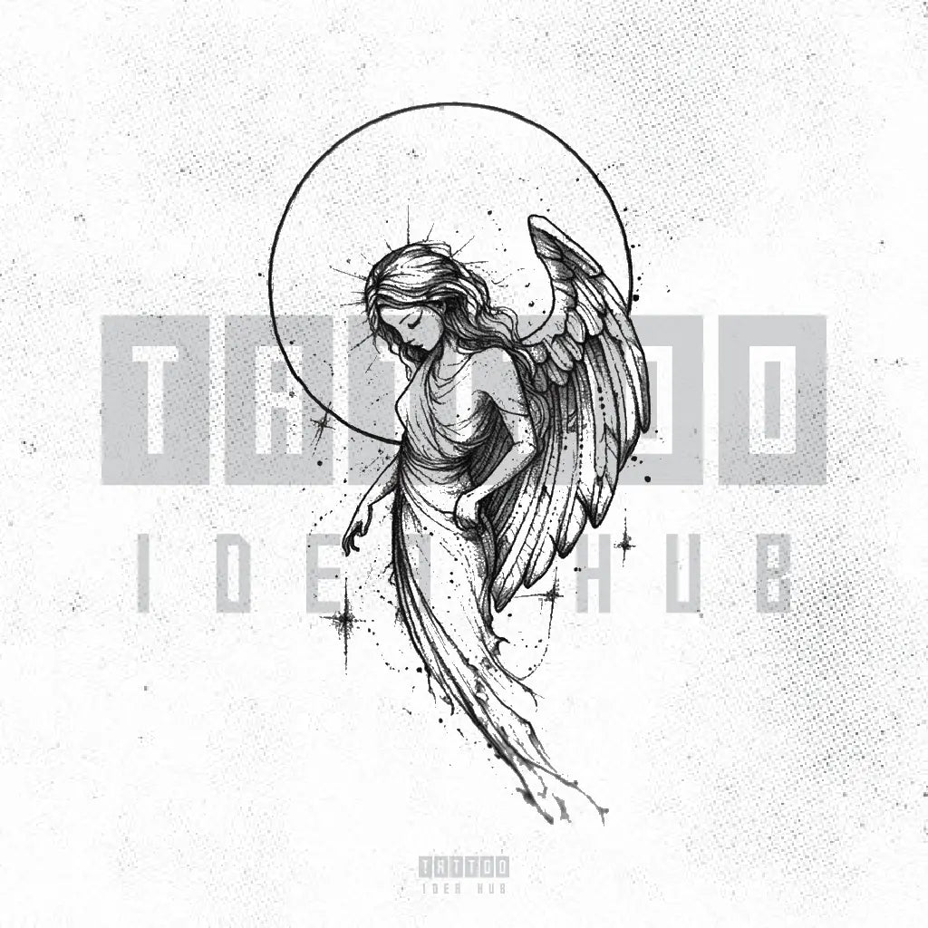 simple geometric angel tattoo idea design stencil png