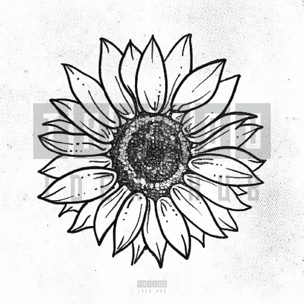 minimal fine line sunflower tattoo idea design stencil png