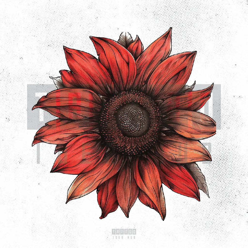 red sunflower tattoo idea design stencil png