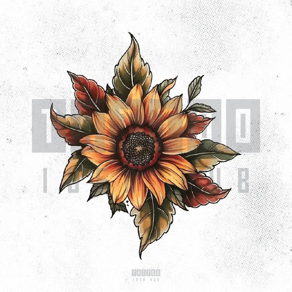 traditional sunflower tattoo idea design stencil png